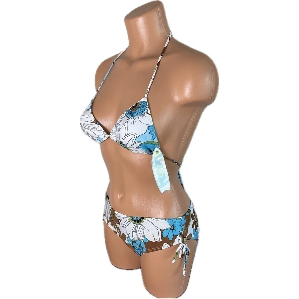 NWT Blue Floral 3 Piece Bikini Set